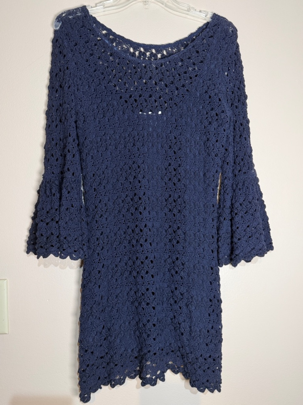 Sara Campbell Navy Crochet Long-Sleeve Bell Dress